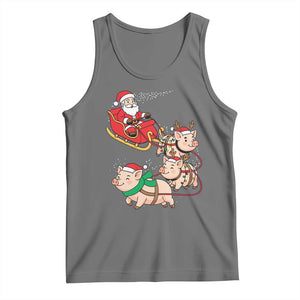 Santa Pig Sleigh Crew Tank Top Funny Christmas Pig Lover Gift TS12 Black Heather Print Your Wear