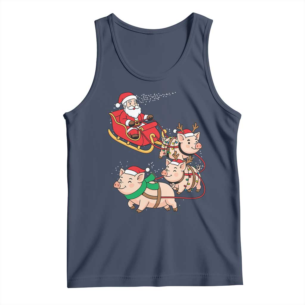 Santa Pig Sleigh Crew Tank Top Funny Christmas Pig Lover Gift TS12 Navy Print Your Wear