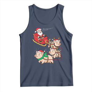 Santa Pig Sleigh Crew Tank Top Funny Christmas Pig Lover Gift TS12 Navy Print Your Wear