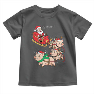 Santa Pig Sleigh Crew Toddler T Shirt Funny Christmas Pig Lover Gift TS12 Dark Heather Print Your Wear