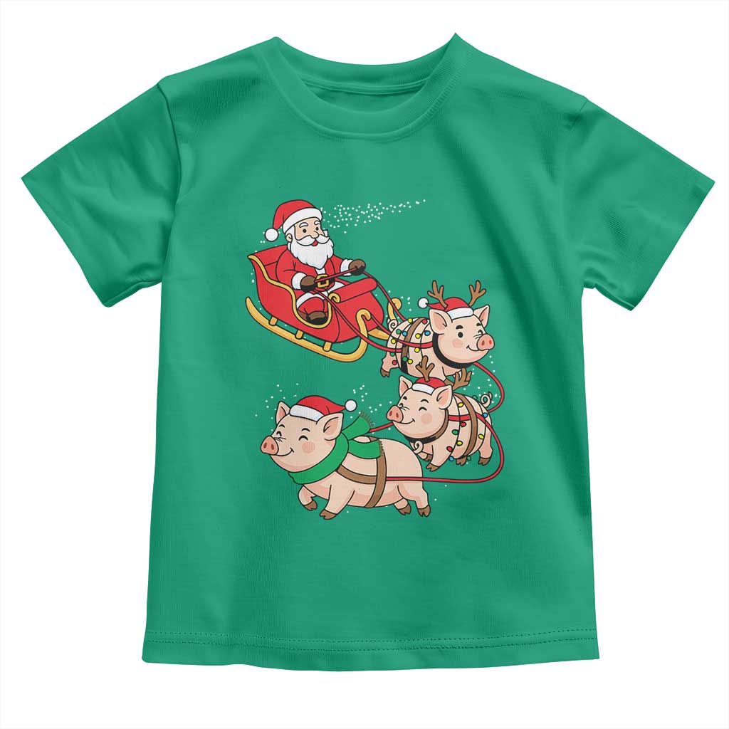 Santa Pig Sleigh Crew Toddler T Shirt Funny Christmas Pig Lover Gift TS12 Irish Green Print Your Wear