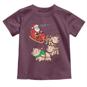 Santa Pig Sleigh Crew Toddler T Shirt Funny Christmas Pig Lover Gift TS12 Maroon Print Your Wear