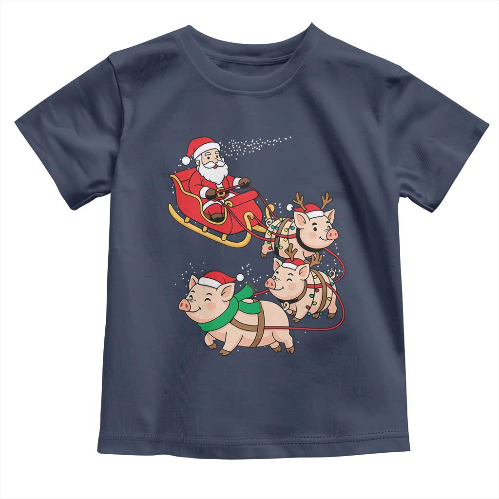 Santa Pig Sleigh Crew Toddler T Shirt Funny Christmas Pig Lover Gift TS12 Navy Print Your Wear