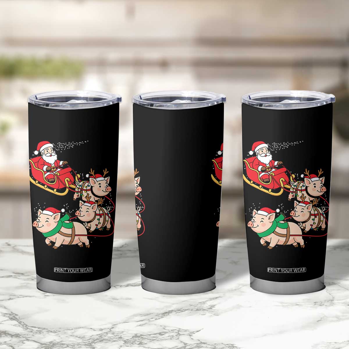 Santa Pig Sleigh Crew Tumbler Cup Funny Christmas Pig Lover Gift TS12 Print Your Wear