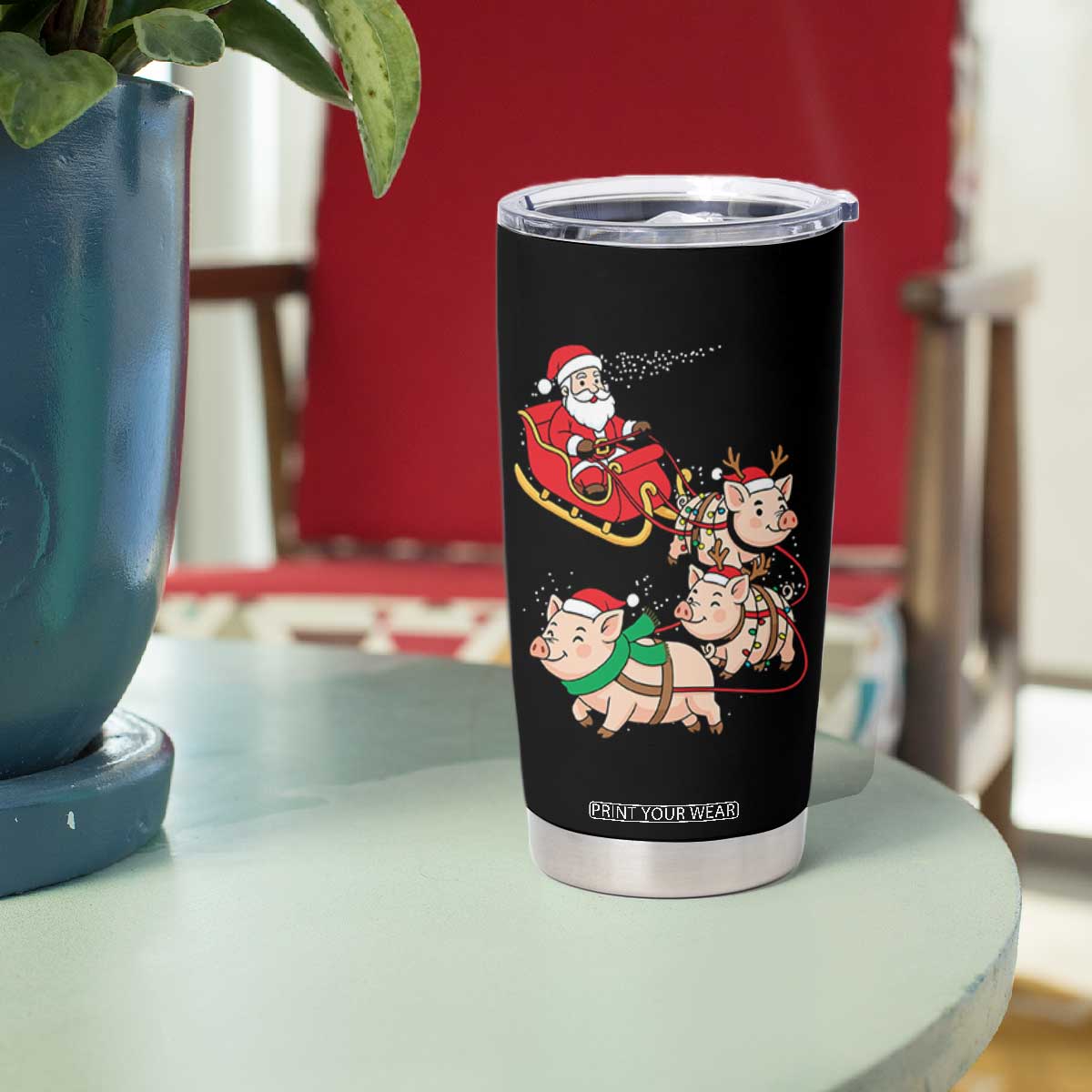 Santa Pig Sleigh Crew Tumbler Cup Funny Christmas Pig Lover Gift TS12 Print Your Wear