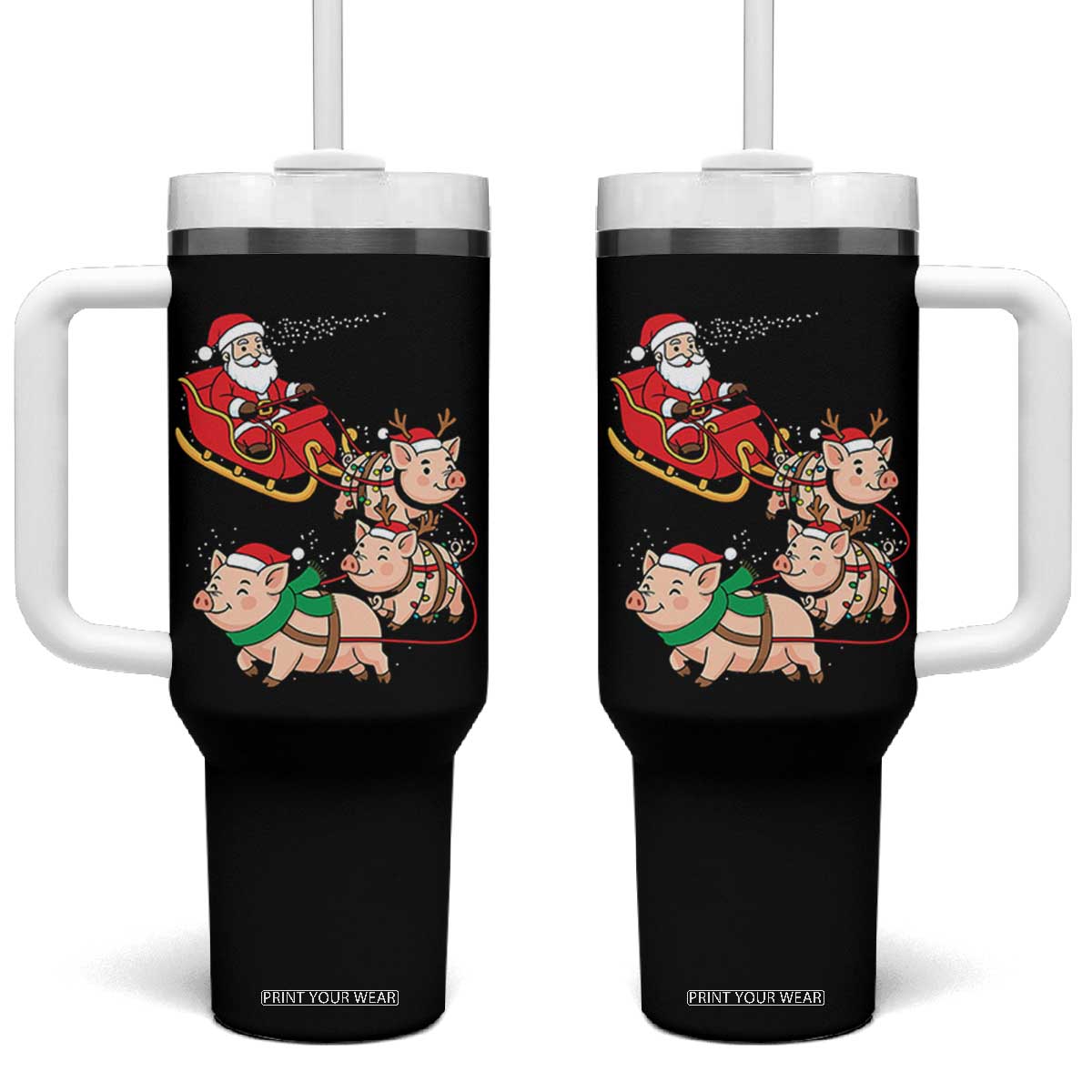 Santa Pig Sleigh Crew Tumbler With Handle Funny Christmas Pig Lover Gift TS12 One Size: 40 oz Black Print Your Wear