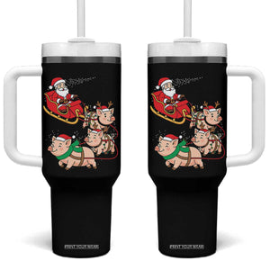 Santa Pig Sleigh Crew Tumbler With Handle Funny Christmas Pig Lover Gift TS12 One Size: 40 oz Black Print Your Wear