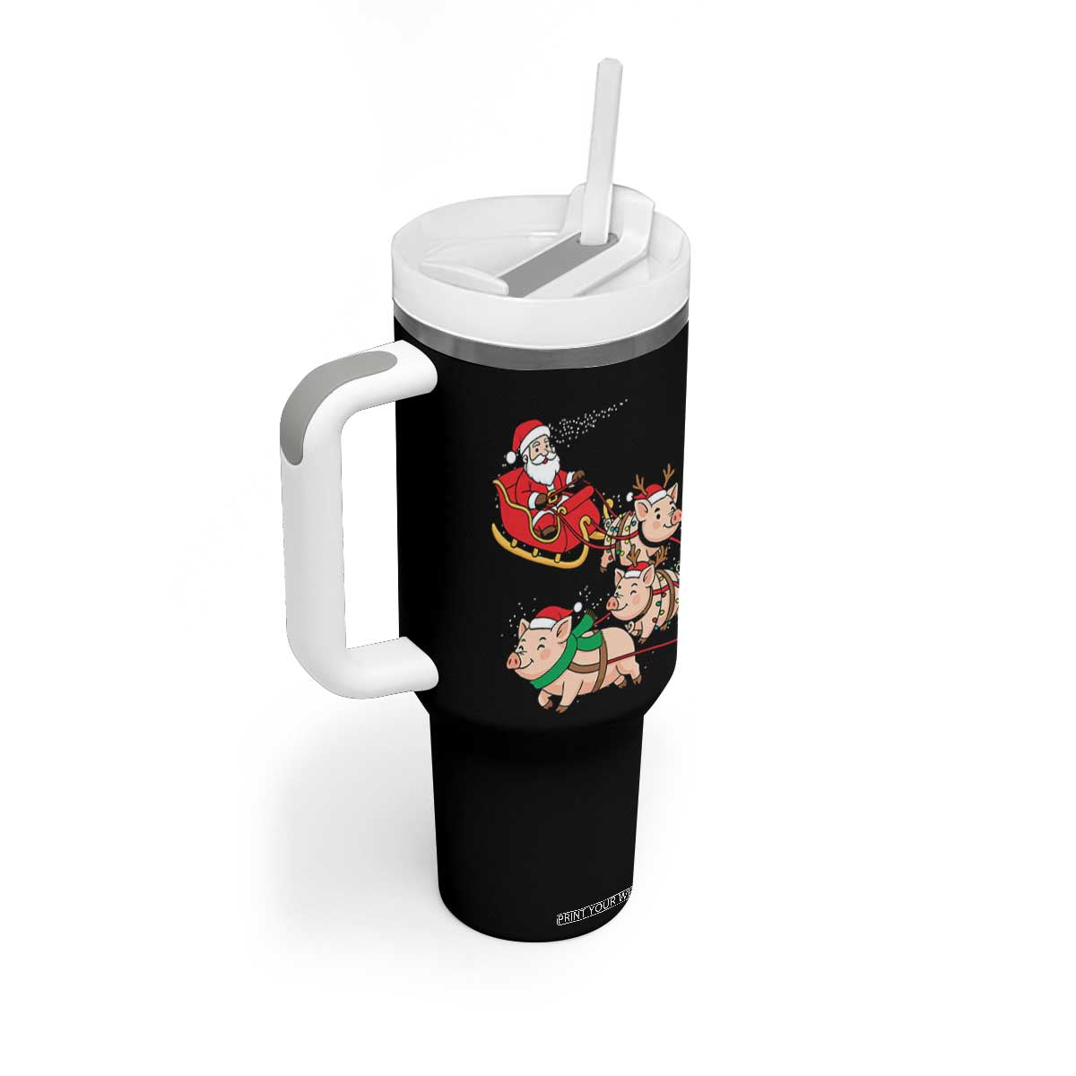 Santa Pig Sleigh Crew Tumbler With Handle Funny Christmas Pig Lover Gift TS12 Print Your Wear