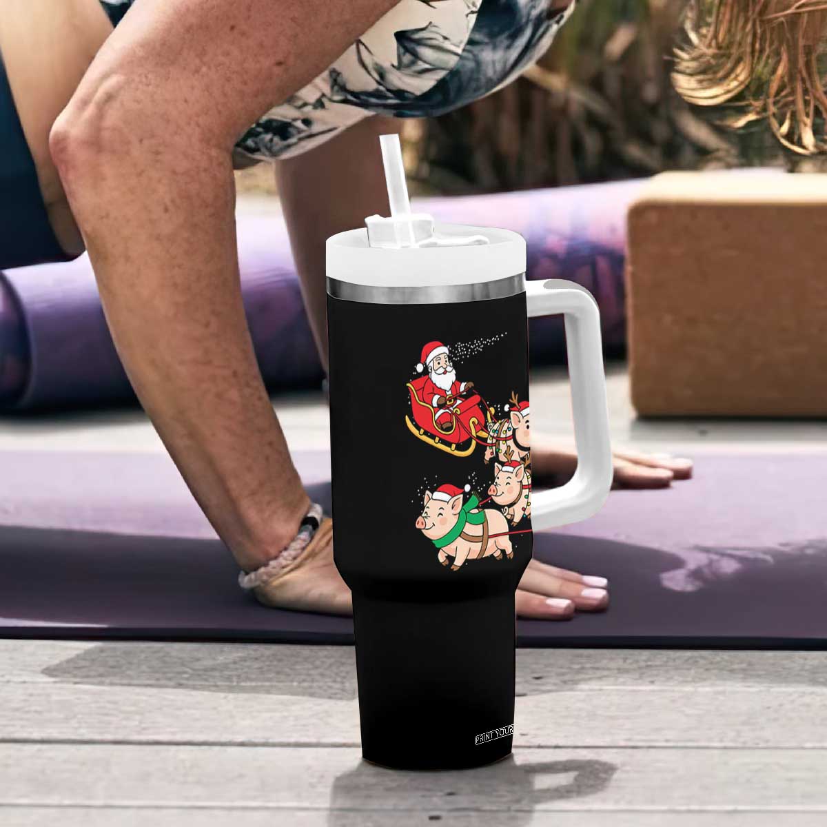 Santa Pig Sleigh Crew Tumbler With Handle Funny Christmas Pig Lover Gift TS12 Print Your Wear