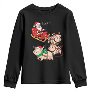 Santa Pig Sleigh Crew Youth Sweatshirt Funny Christmas Pig Lover Gift TS12 Black Print Your Wear