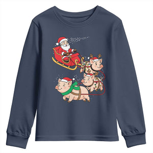 Santa Pig Sleigh Crew Youth Sweatshirt Funny Christmas Pig Lover Gift TS12 Navy Print Your Wear