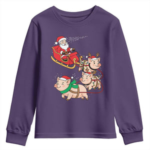 Santa Pig Sleigh Crew Youth Sweatshirt Funny Christmas Pig Lover Gift TS12 Purple Print Your Wear
