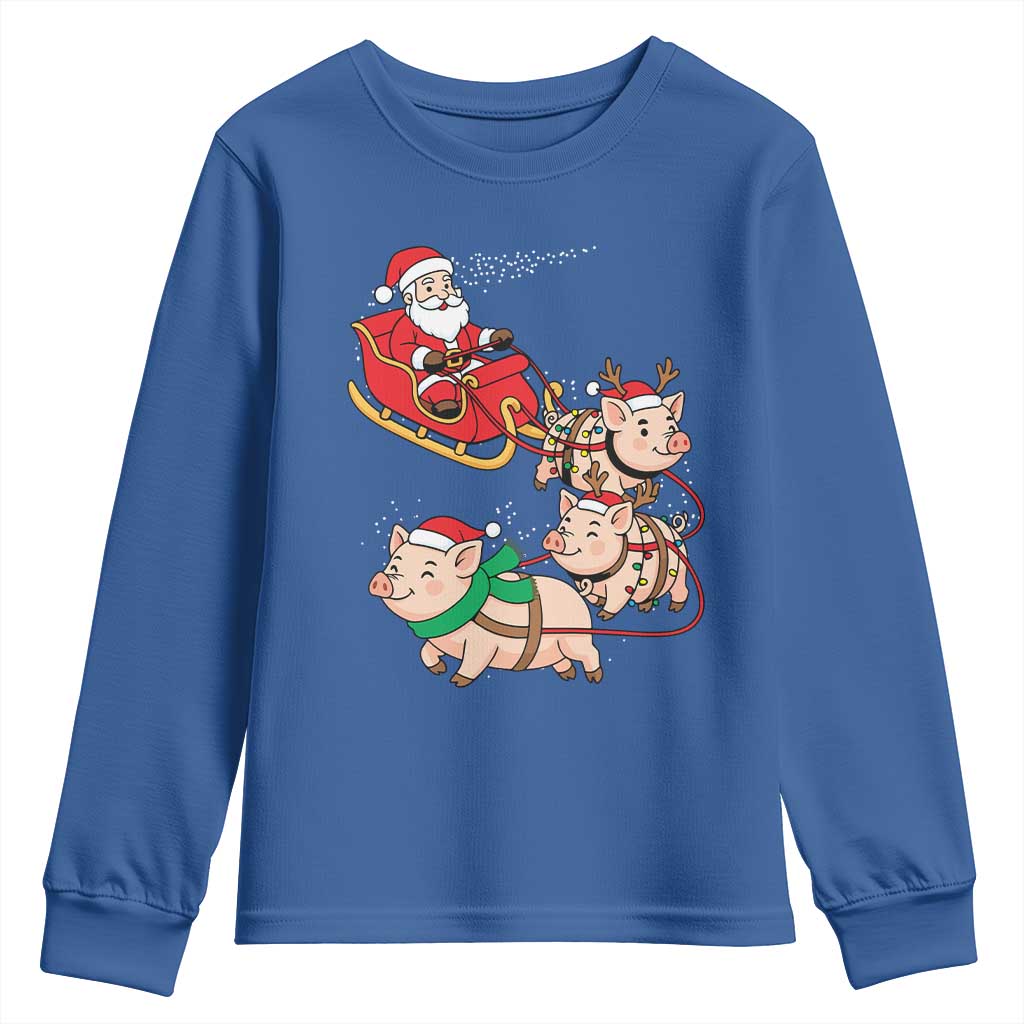 Santa Pig Sleigh Crew Youth Sweatshirt Funny Christmas Pig Lover Gift TS12 Royal Blue Print Your Wear