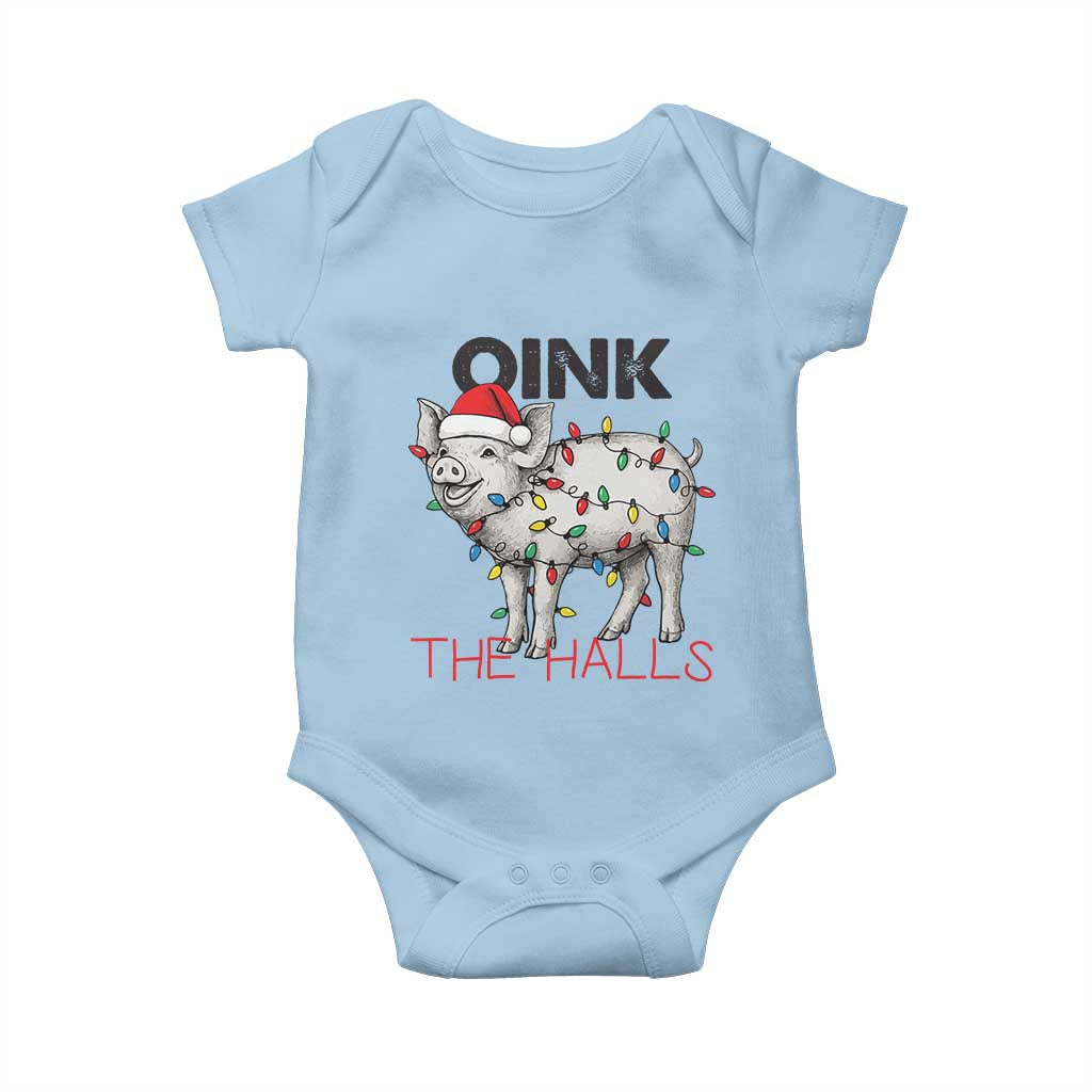 Oink The Halls Baby Onesie Funny Christmas Pig Lover Gift TS12 Light Blue Print Your Wear