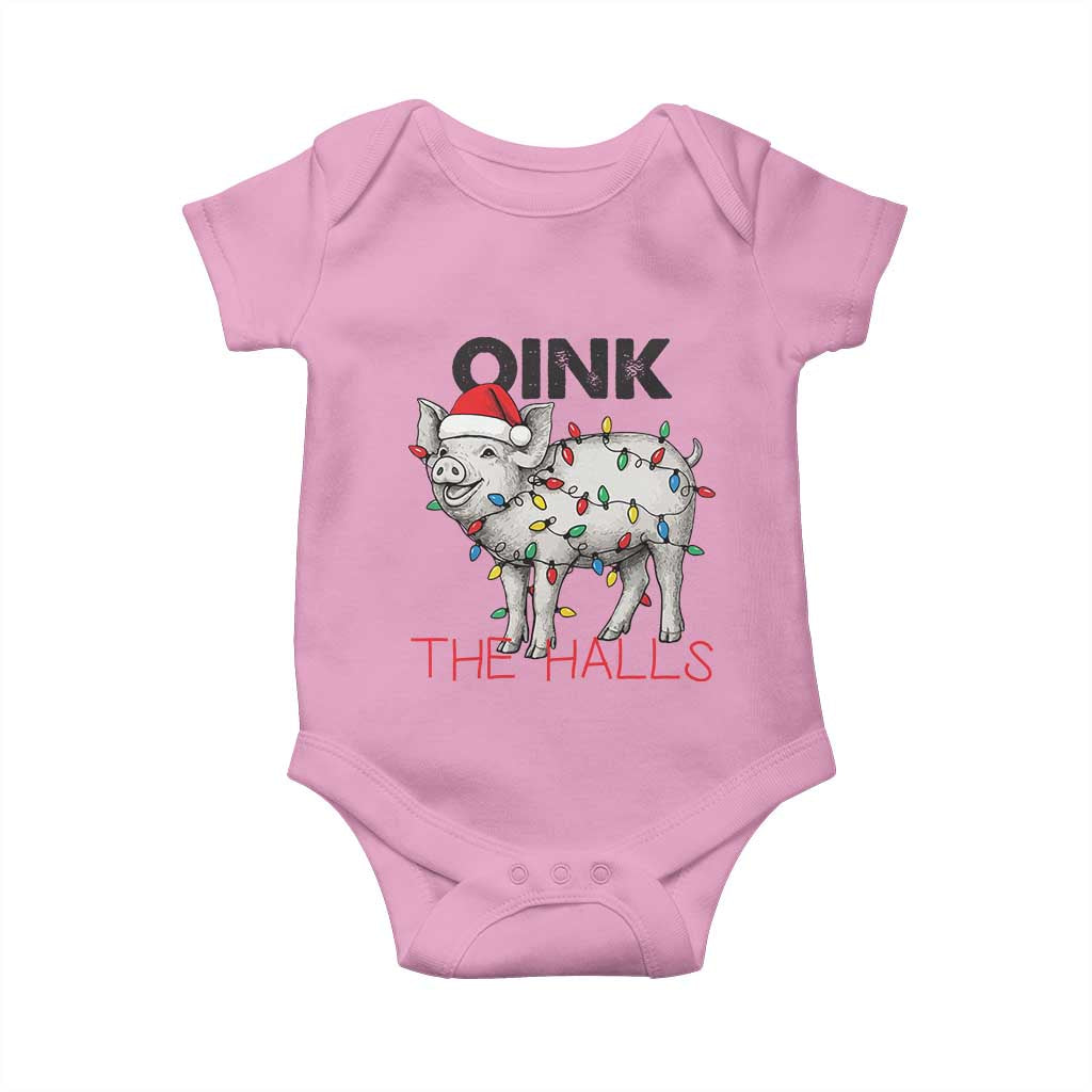 Oink The Halls Baby Onesie Funny Christmas Pig Lover Gift TS12 Light Pink Print Your Wear