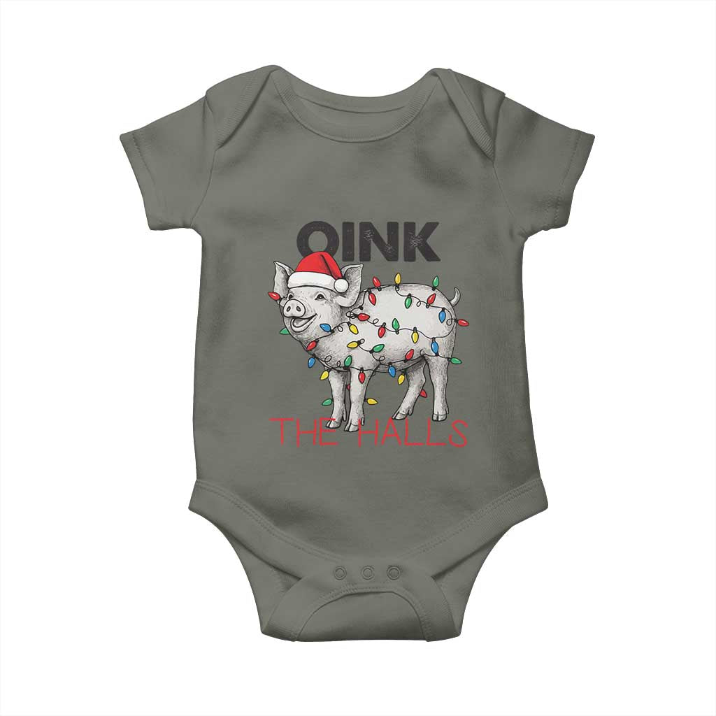 Oink The Halls Baby Onesie Funny Christmas Pig Lover Gift TS12 Military Green Print Your Wear