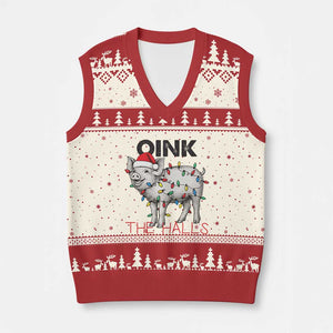 Oink The Halls V-Neck Knit Sweater Vest Funny Xmas Pig Lover Gift TS12 Beige Red Print Your Wear
