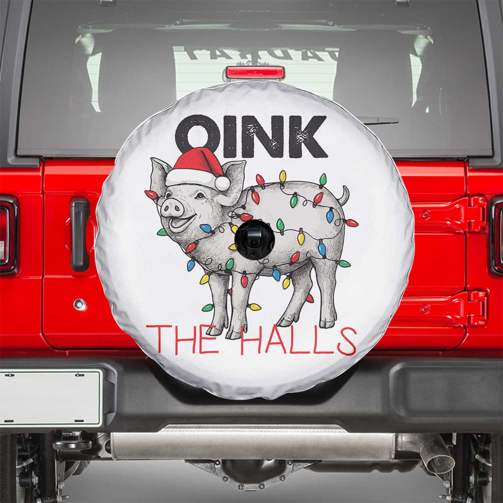 Oink The Halls Spare Tire Cover Funny Christmas Pig Lover Gift TS12 White Print Your Wear