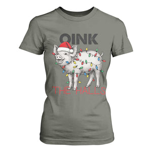 Oink The Halls T Shirt For Women Funny Christmas Pig Lover Gift TS12 Military Green Print Your Wear