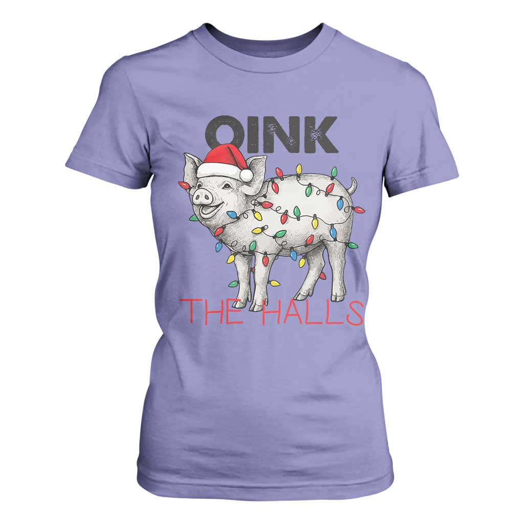 Oink The Halls T Shirt For Women Funny Christmas Pig Lover Gift TS12 Violet Print Your Wear
