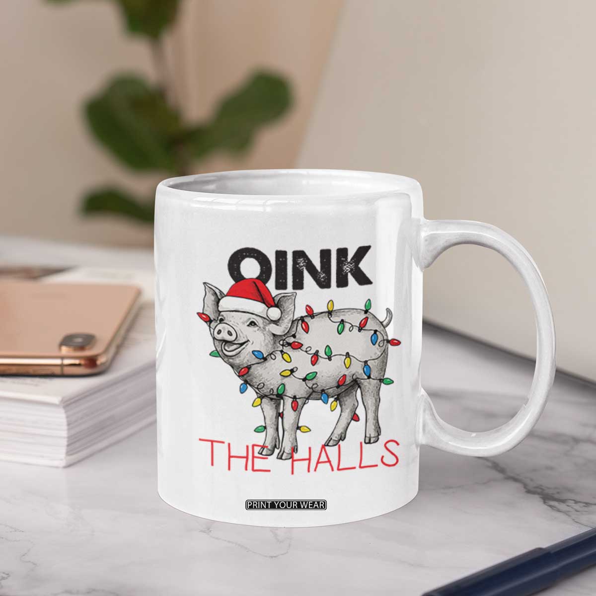 Oink The Halls Coffee Mug Funny Christmas Pig Lover Gift TS12 Print Your Wear