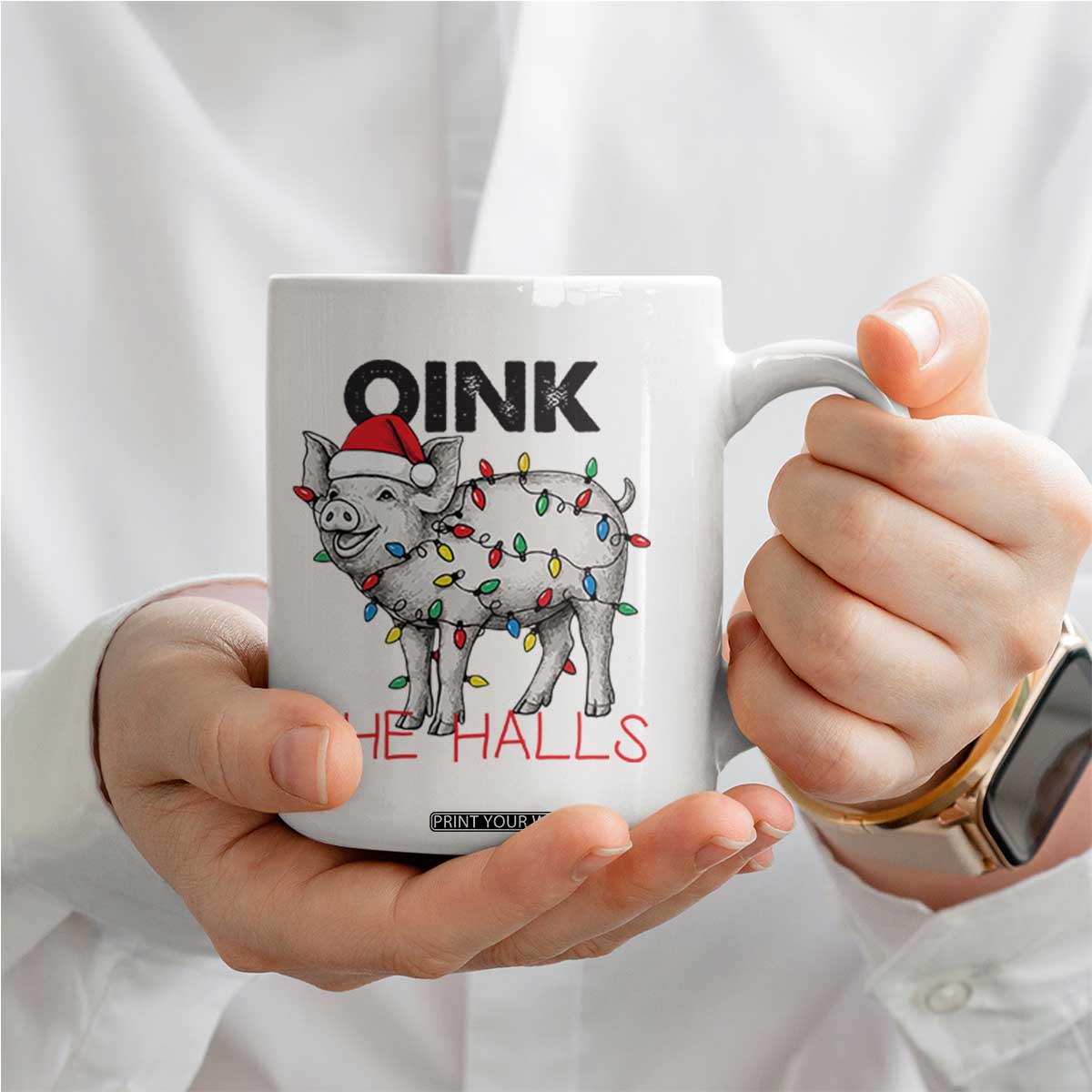 Oink The Halls Coffee Mug Funny Christmas Pig Lover Gift TS12 Print Your Wear