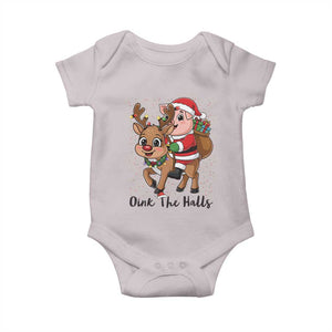 Oink The Halls Baby Onesie Pig Christmas Farm Life Gift TS12 Ice Gray Print Your Wear