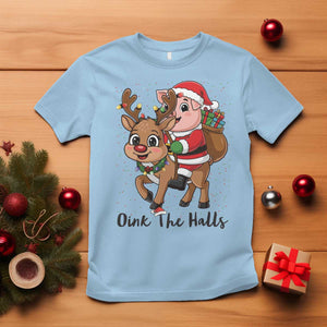 Oink The Halls T Shirt Pig Christmas Farm Life Gift TS12 Light Blue Print Your Wear