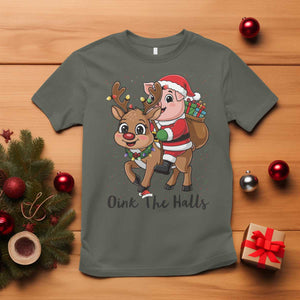 Oink The Halls T Shirt Pig Christmas Farm Life Gift TS12 Military Green Print Your Wear