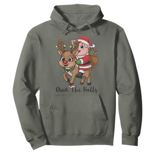 Oink The Halls Hoodie Pig Christmas Farm Life Gift TS12 Military Green Print Your Wear
