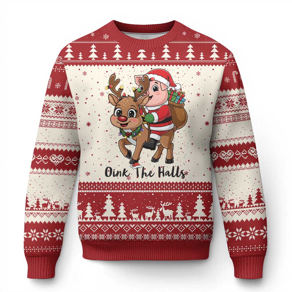 Oink The Halls Ugly Christmas Sweater Pig Xmas Farm Life Gift TS12 Beige Red Print Your Wear