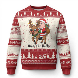 Oink The Halls Ugly Christmas Sweater Pig Xmas Farm Life Gift TS12 Beige Red Print Your Wear