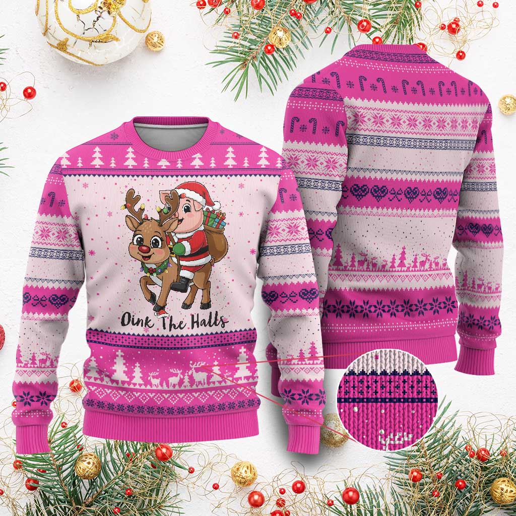 Oink The Halls Ugly Christmas Sweater Pig Xmas Farm Life Gift TS12 Hot Pink Print Your Wear