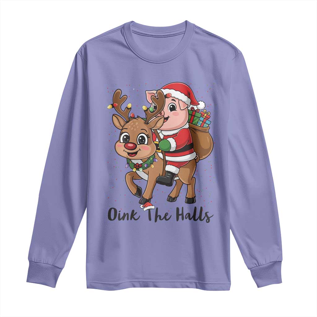 Oink The Halls Long Sleeve Shirt Pig Christmas Farm Life Gift TS12 Violet Print Your Wear