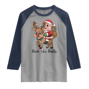 Oink The Halls Raglan Shirt Pig Christmas Farm Life Gift TS12 Sport Gray Navy Print Your Wear