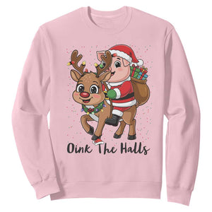 Oink The Halls Sweatshirt Pig Christmas Farm Life Gift TS12 Light Pink Print Your Wear
