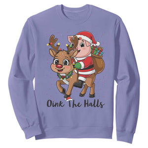 Oink The Halls Sweatshirt Pig Christmas Farm Life Gift TS12 Violet Print Your Wear