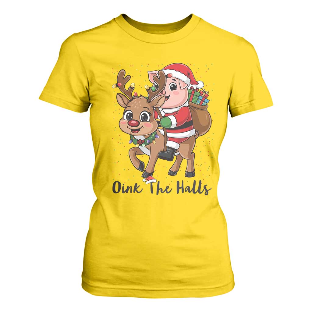Oink The Halls T Shirt For Women Pig Christmas Farm Life Gift TS12 Daisy Print Your Wear