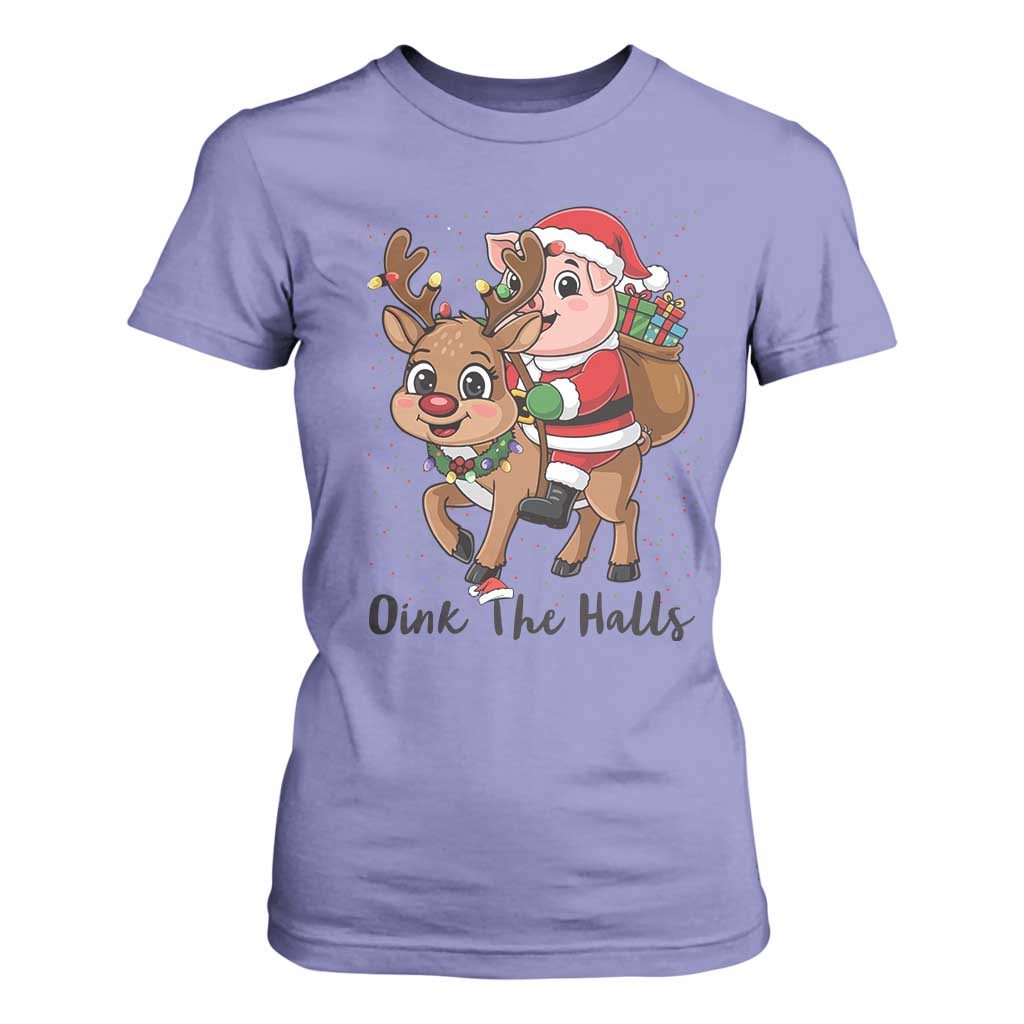 Oink The Halls T Shirt For Women Pig Christmas Farm Life Gift TS12 Violet Print Your Wear