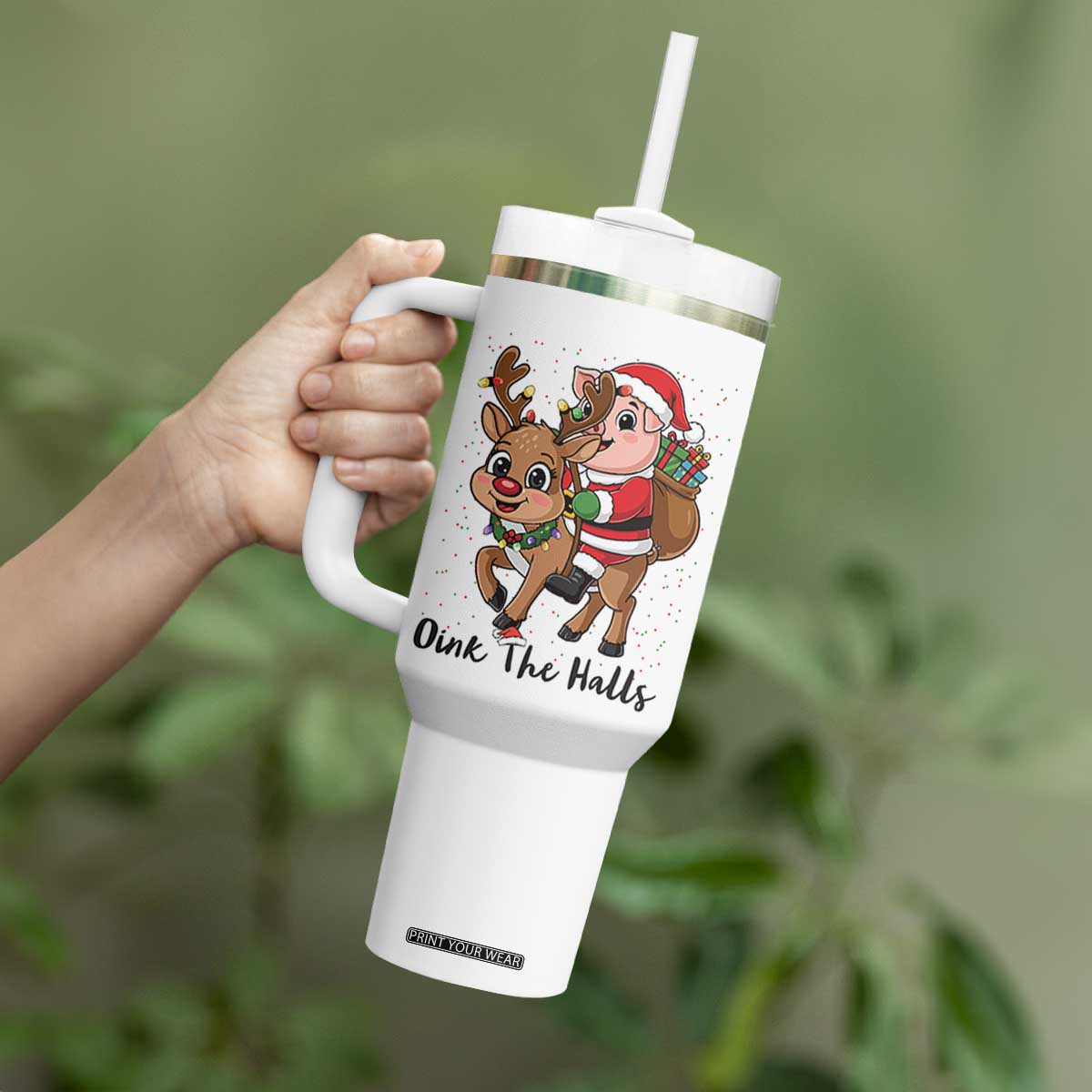 Oink The Halls Tumbler With Handle Pig Christmas Farm Life Gift TS12 Print Your Wear