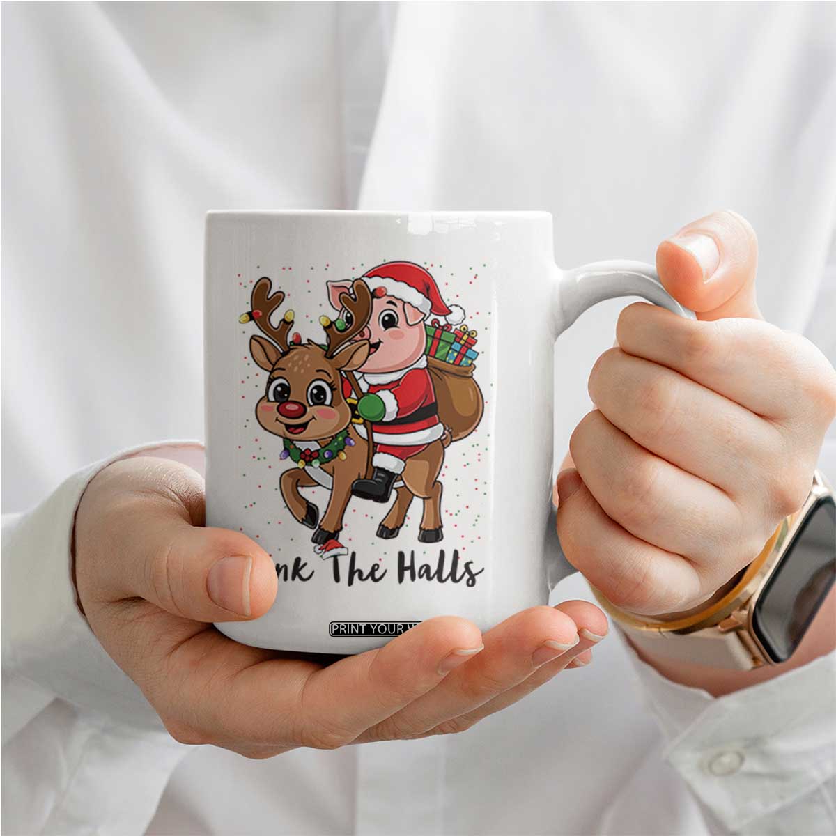 Oink The Halls Coffee Mug Pig Christmas Farm Life Gift TS12 Print Your Wear