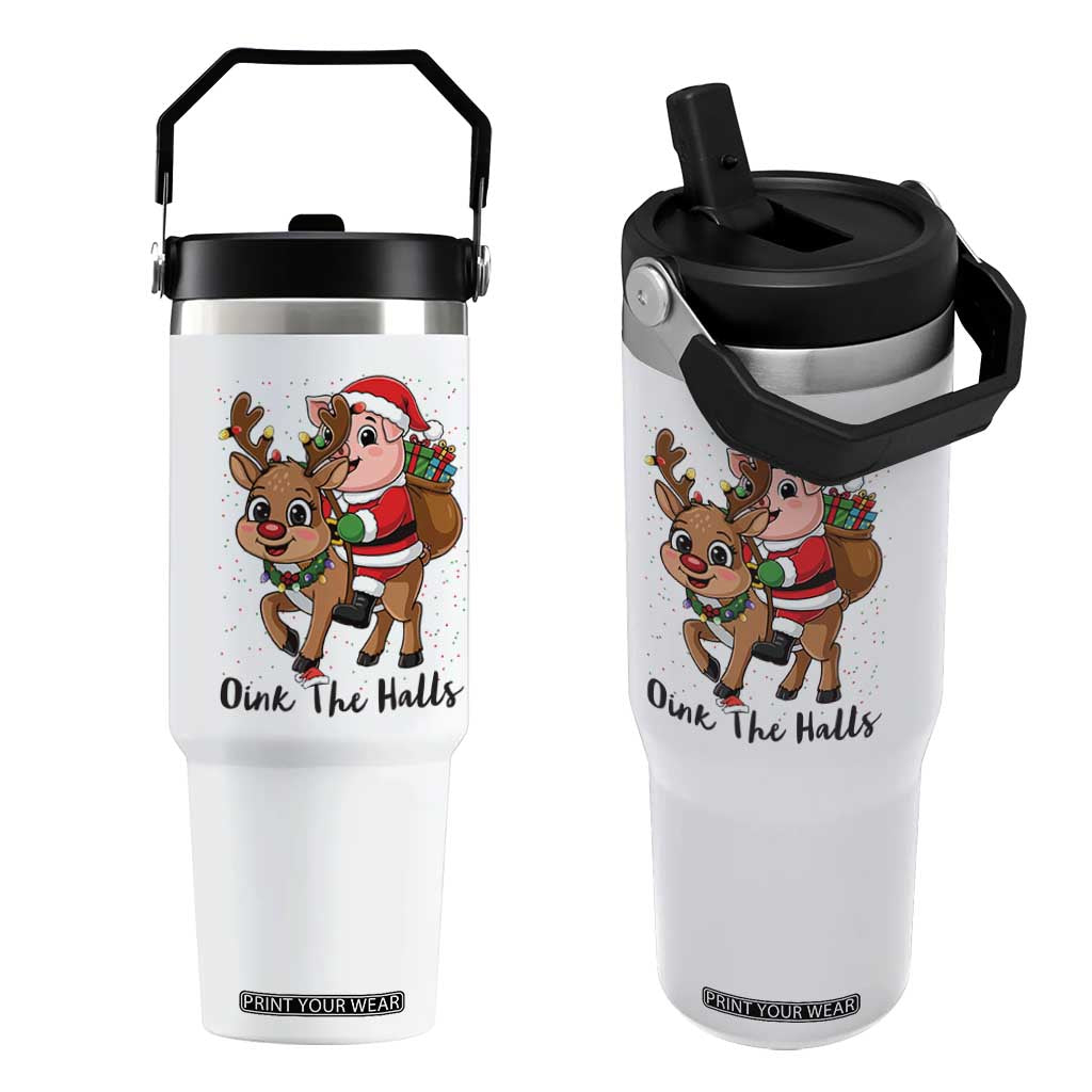 Oink The Halls Flip Straw Tumbler Pig Christmas Farm Life Gift TS12 One Size: 30 oz White Print Your Wear