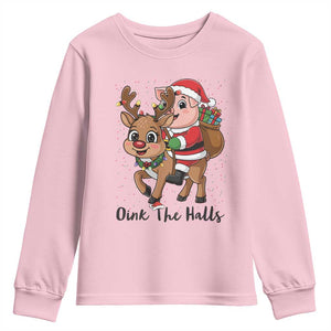 Oink The Halls Youth Sweatshirt Pig Christmas Farm Life Gift TS12 Light Pink Print Your Wear