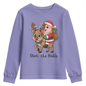 Oink The Halls Youth Sweatshirt Pig Christmas Farm Life Gift TS12 Violet Print Your Wear