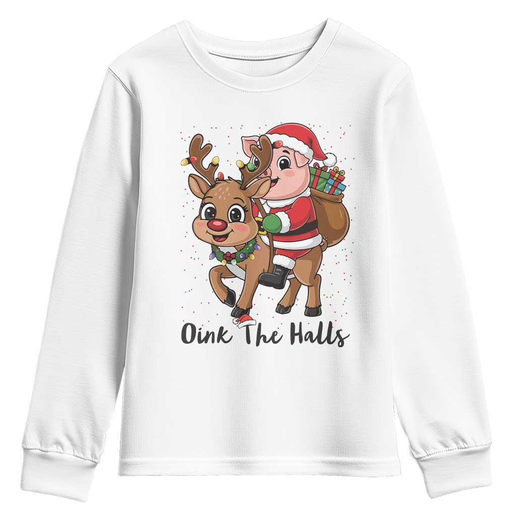 Oink The Halls Youth Sweatshirt Pig Christmas Farm Life Gift TS12 White Print Your Wear