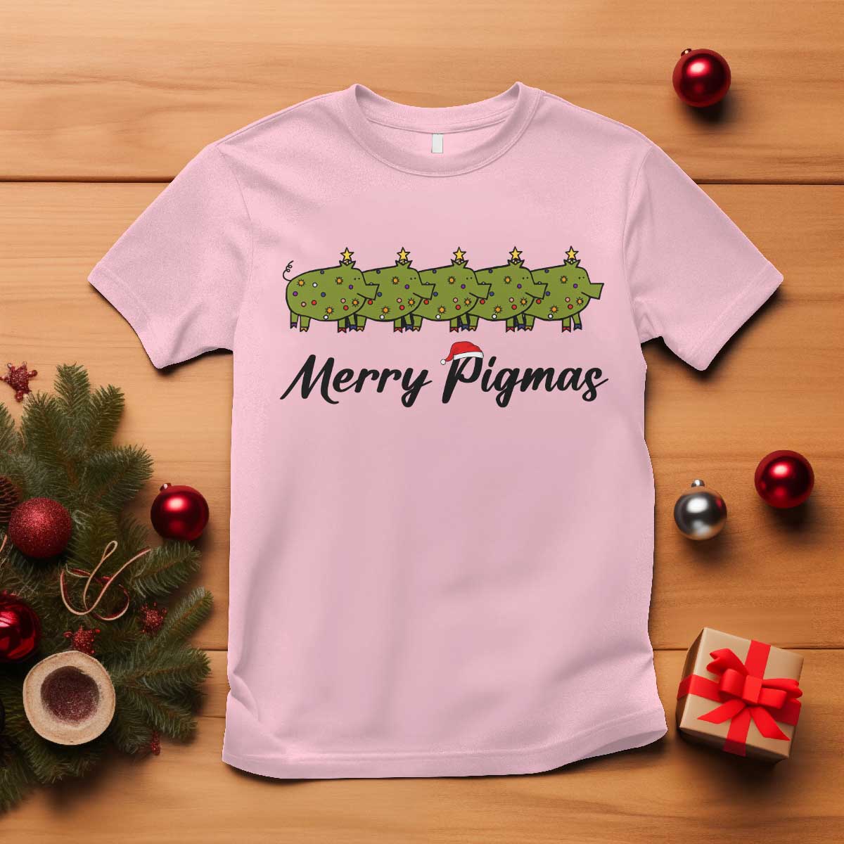 Merry Pigmas T Shirt Holiday Gift For Pig Lovers TS12 Light Pink Print Your Wear
