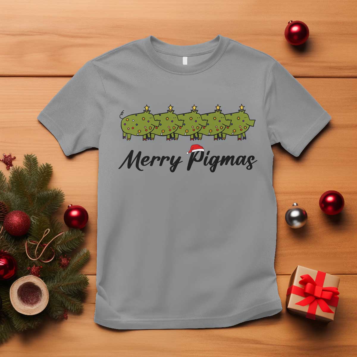 Merry Pigmas T Shirt Holiday Gift For Pig Lovers TS12 Sport Gray Print Your Wear