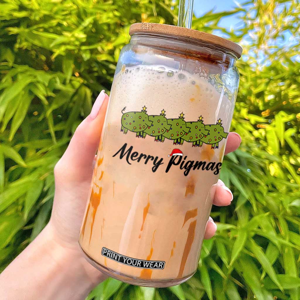 Merry Pigmas Glass Can Holiday Gift For Pig Lovers TS12 White Print Your Wear