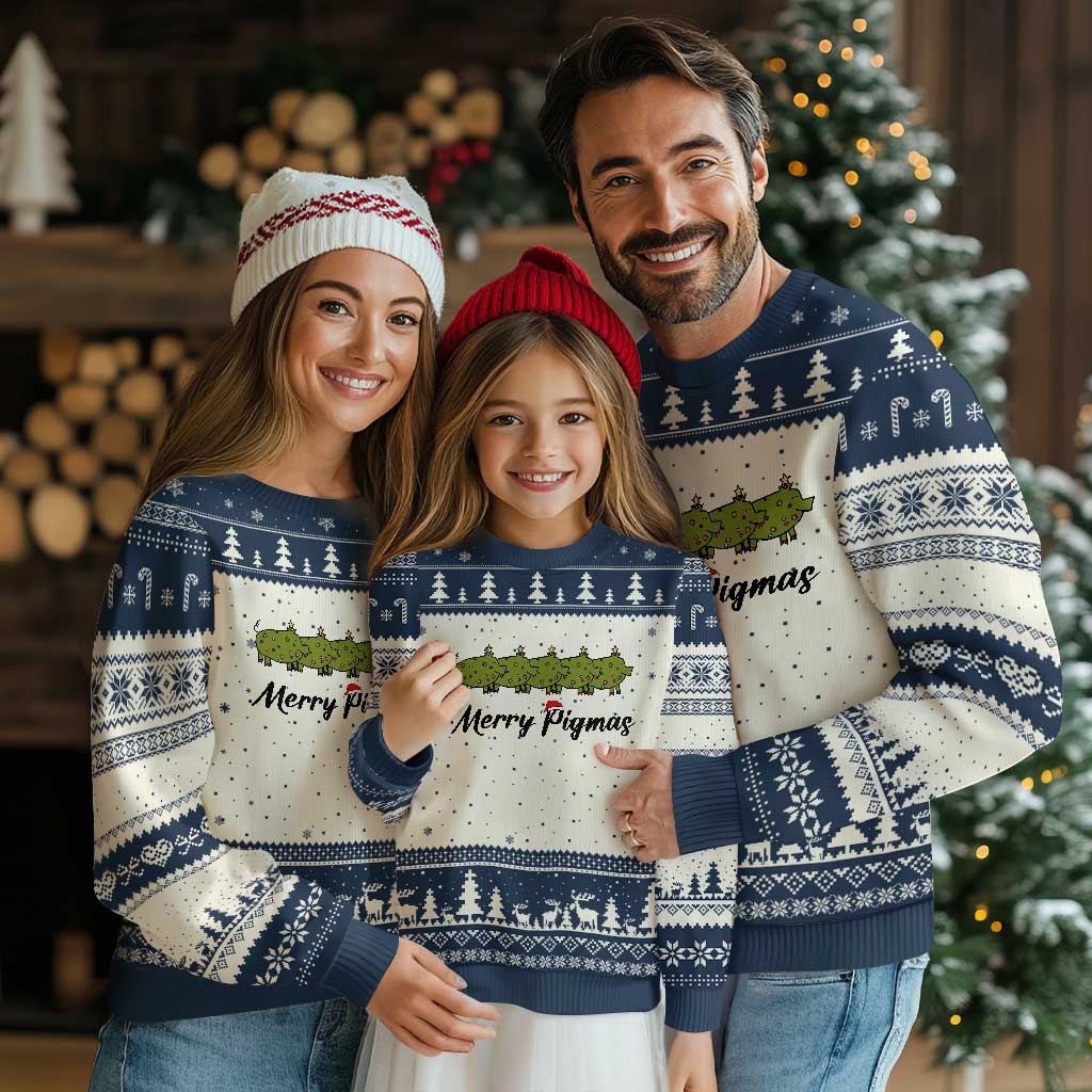 Merry Pigmas Ugly Christmas Sweater Holiday Gift For Pig Lovers TS12 Beige Navy Print Your Wear