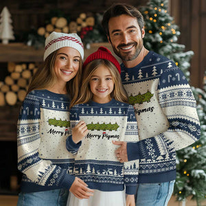 Merry Pigmas Ugly Christmas Sweater Holiday Gift For Pig Lovers TS12 Beige Navy Print Your Wear